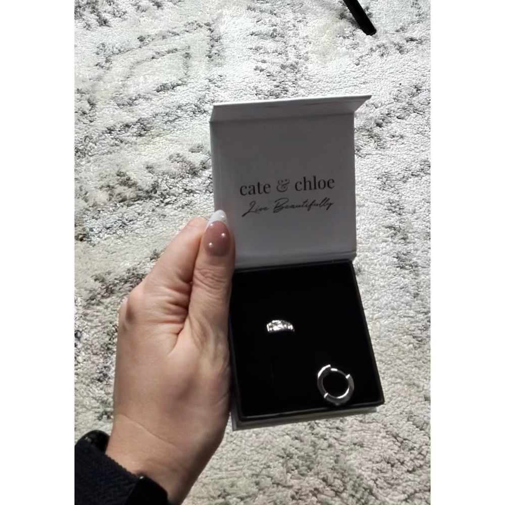 Cate & Chloe Silver Tone Crystal Huggie Hoop Earrings New in Box